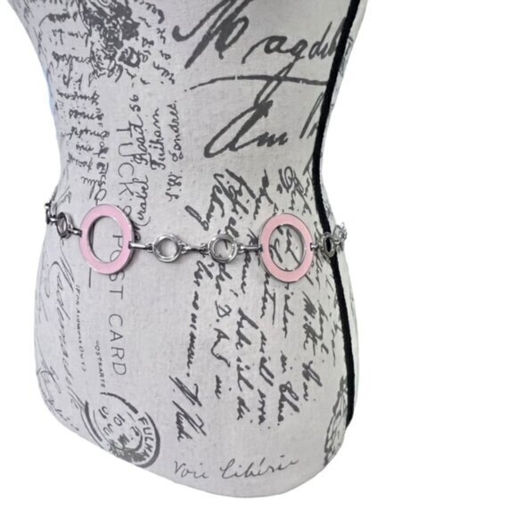 Silver Pink Chain Waist Belt Adjustable 28-42" Classy Dressy Business Casual - Picture 2 of 7